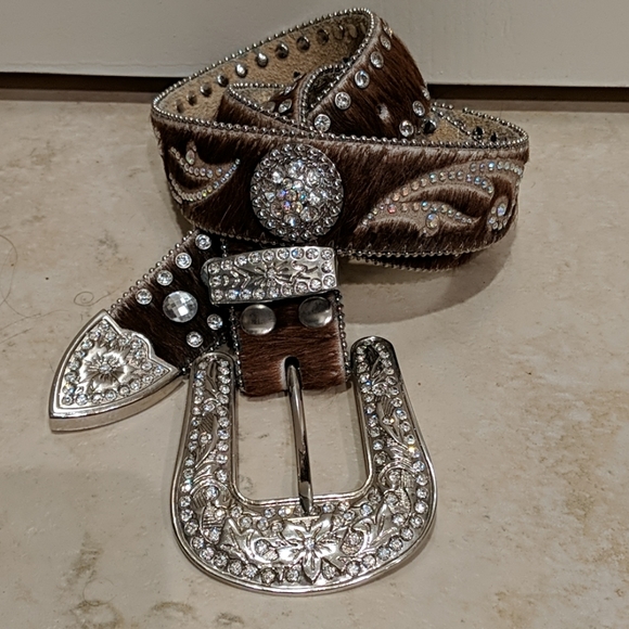 Nocona Accessories - Nocona Hair on Hide & Rhinestone Belt with Buckle
